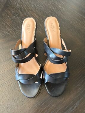 Crevo petal Black Strappy Mule Sandals Block Heel NWT size 11